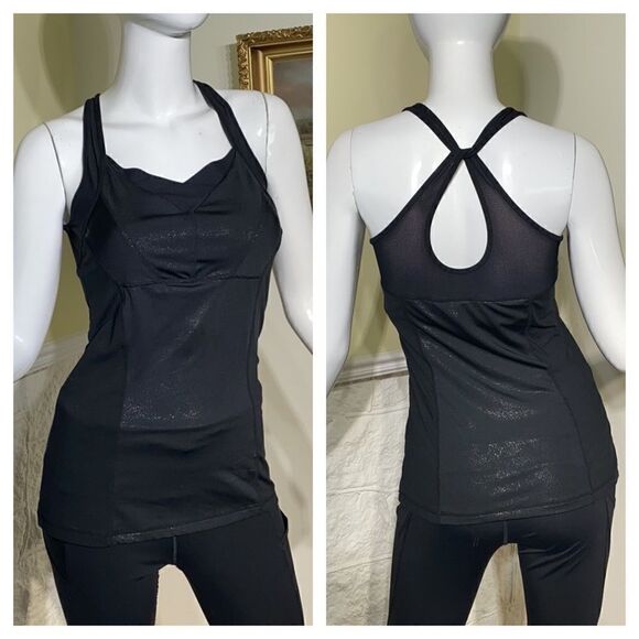Cynthia Rowley Black Shimmer Cross Back Tank Top - Picture 1 of 6